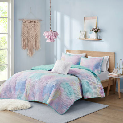 Intelligent Design Karissa Tie Dye Hypoallergenic Quilt Set with decorative pillow