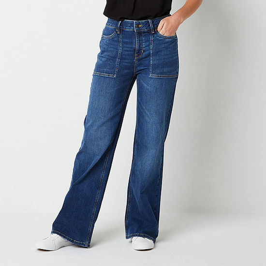 Liz Claiborne Womens Mid Rise Wide Leg Jean, Color: Calla Lily Wash ...