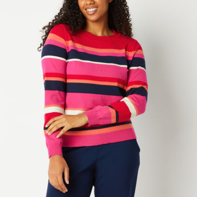 Liz Claiborne Womens Crew Neck Long Sleeve Striped Pullover Sweater