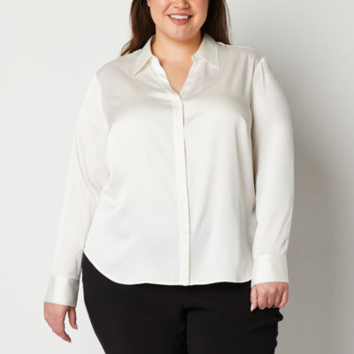 Worthington Plus Womens Long Sleeve Regular Fit Button-Down Shirt