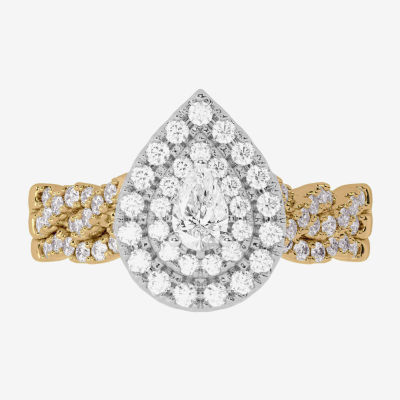 (H-I / Si1-Si2) Womens 3/4 CT. T.W. Lab Grown White Diamond 10K White Gold Pear Side Stone Halo Bridal Set