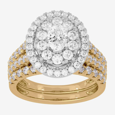 Signature By Modern Bride (H-I / Si1-Si2) Womens 2 CT. T.W. Lab Grown White Diamond 10K White Gold Oval Side Stone Halo Bridal Set