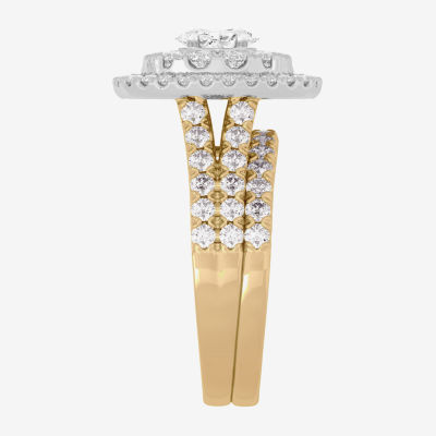 Signature By Modern Bride (H-I / Si1-Si2) Womens 2 CT. T.W. Lab Grown White Diamond 10K White Gold Oval Side Stone Halo Bridal Set