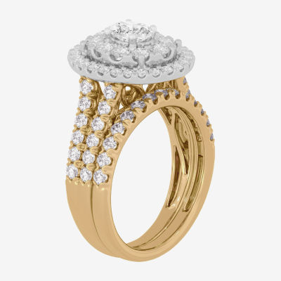 Signature By Modern Bride (H-I / Si1-Si2) Womens 2 CT. T.W. Lab Grown White Diamond 10K White Gold Oval Side Stone Halo Bridal Set