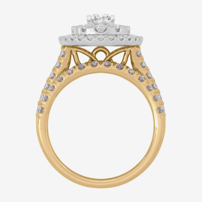 Signature By Modern Bride (H-I / Si1-Si2) Womens 2 CT. T.W. Lab Grown White Diamond 10K White Gold Oval Side Stone Halo Bridal Set