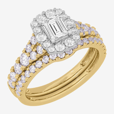 Signature By Modern Bride (H-I / Si1-Si2) Womens 1 1/2 CT. T.W. Lab Grown White Diamond 10K White Gold Side Stone Halo Bridal Set