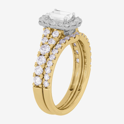 Signature By Modern Bride (H-I / Si1-Si2) Womens 1 1/2 CT. T.W. Lab Grown White Diamond 10K White Gold Side Stone Halo Bridal Set