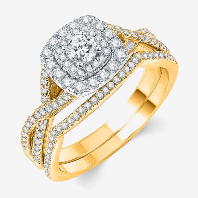 Signature By Modern Bride Womens 3/4 CT. T.W. Natural White Diamond 14K Gold Cushion Bridal Set