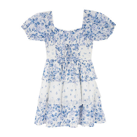 Rare Editions Big Kid Girls Short Sleeve A-Line Dress, 14, Blue