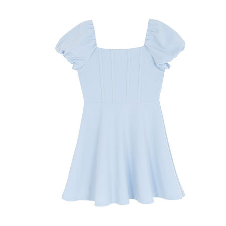 Rare Editions Big Kid Girls Short Sleeve Skater Dress, 8, Blue