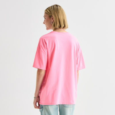 Womens Juniors Crew Neck Short Sleeve Oversized Nightmare Before Christmas Graphic T-Shirt