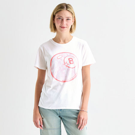 Grayson Threads, The Label Magic 8 Ball Boyfriend Tee Womens Juniors Crew Neck Short Sleeve Relaxed Fit Graphic T-shirt In White