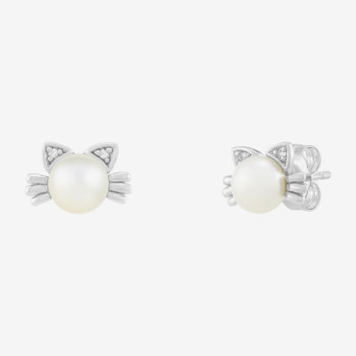 Limited Quantities! Cat White Cultured Freshwater Pearl Sterling Silver 7.2mm Stud Earrings