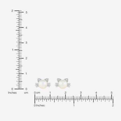 Limited Quantities! Cat White Cultured Freshwater Pearl Sterling Silver 7.2mm Stud Earrings