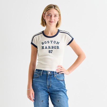 Arizona Womens Juniors Crew Neck Short Sleeve T-shirt In Multi