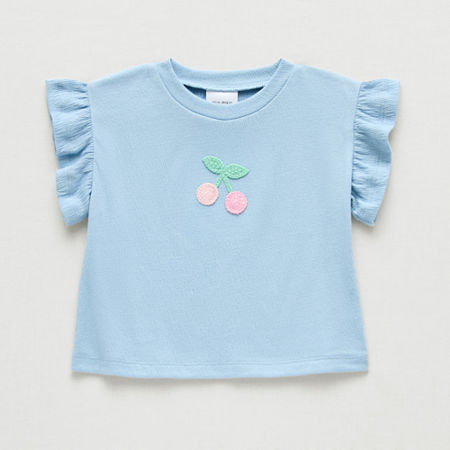 Okie Dokie Baby Girls Round Neck Short Sleeve Regular Fit Graphic T-Shirt, 24 Months, Blue