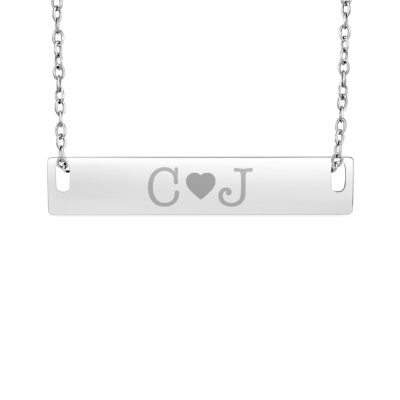 Personalized Sterling Silver Couple's Initial Bar Pendant Necklace