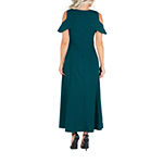 24/7 Comfort Apparel Womens Ruffle Cold Shoulder A Line Maxi Dress