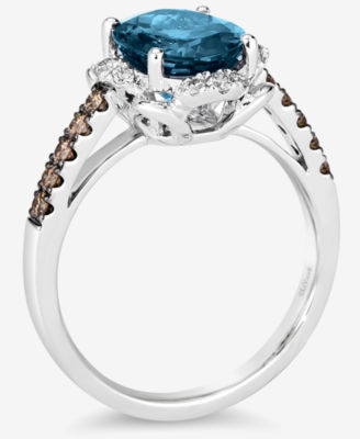 Le Vian Grand Sample Sale® Ring featuring 3 cts. Deep Sea Blue Topaz™ 1/5 Nude Diamonds™ Chocolate Diamonds® set 14K Vanilla Gold®