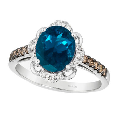 Le Vian® Grand Sample Sale™ Ring featuring 3 CT. Deep Sea Blue Topaz™ 1/5 Nude Diamonds™ Chocolate Diamonds® set 14K Vanilla Gold®