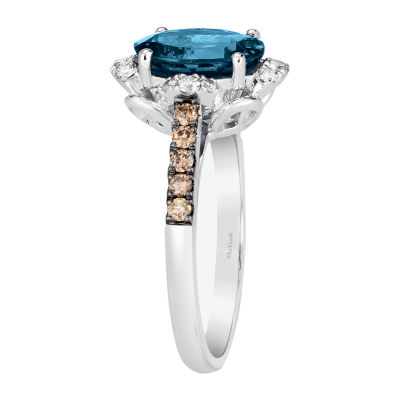 Le Vian® Grand Sample Sale™ Ring featuring 3 CT. Deep Sea Blue Topaz™ 1/5 Nude Diamonds™ Chocolate Diamonds® set 14K Vanilla Gold®