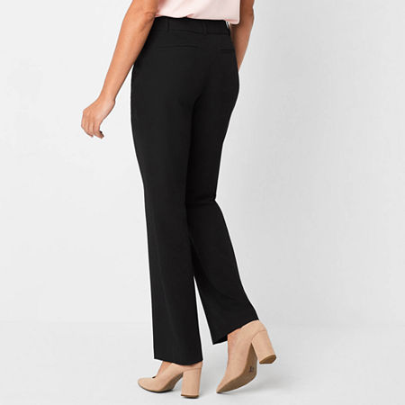 Liz Claiborne Audra Tailored Curvy Fit Straight Trouser, 4 Petite Short, Black