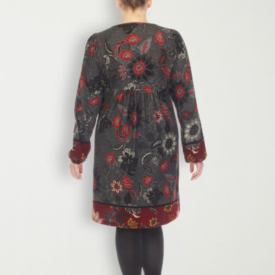 White Mark Womens Plus Long Sleeve Embroidered Paisley Sweater Dress