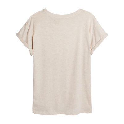 Peanuts Skating Tee Womens Juniors Scoop Neck Short Sleeve Oversized Peanuts Graphic T-Shirt