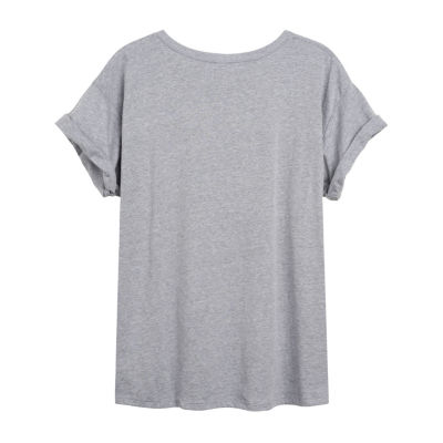 Peanuts Snoopy And Woodstock Skating Tee Womens Juniors Scoop Neck Short Sleeve Oversized Peanuts Snoopy Graphic T-Shirt