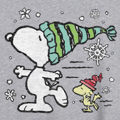 Peanuts Snoopy And Woodstock Skating Tee Womens Juniors Scoop Neck Short Sleeve Oversized Peanuts Snoopy Graphic T-Shirt
