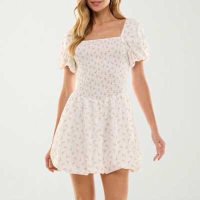 City Triangle Bubble Skirt Womens Short Sleeve Floral Fit + Flare Dress Juniors