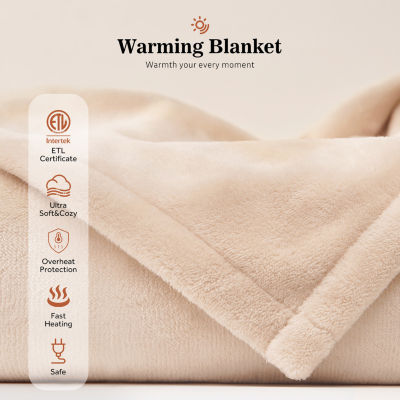 Sealy® Heated Flannel Throw in Beige