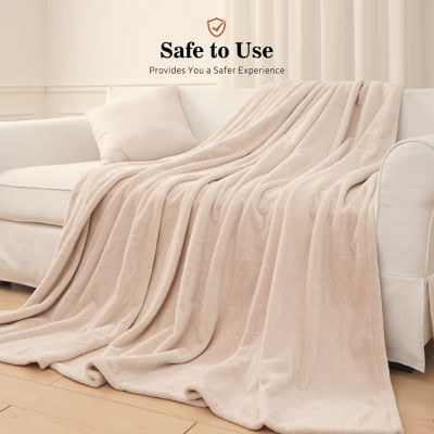 Sealy® Heated Flannel Throw in Beige