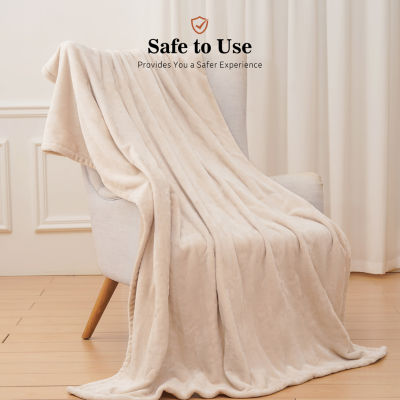 Sealy® Heated Flannel Throw in Beige