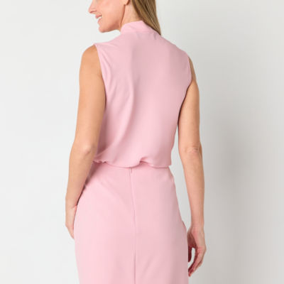 Black Label by Evan-Picone Womens Split Tie Neck Sleeveless Blouse