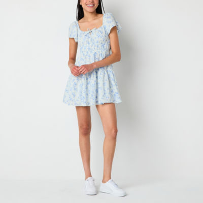 Arizona Womens Short Sleeve Floral Fit + Flare Dress Juniors