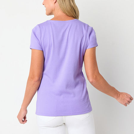 St. John's Bay Womens Crew Neck Short Sleeve T-Shirt, Petite X-small, Purple