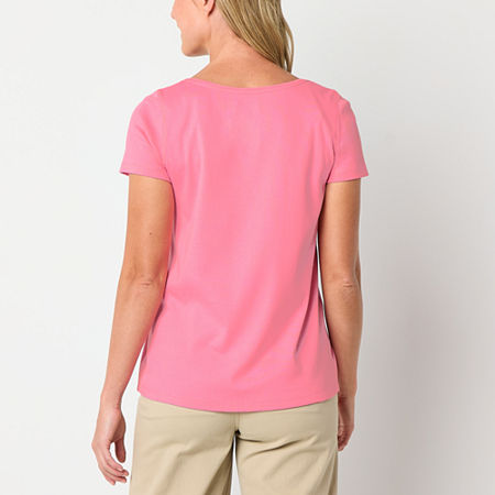 St. John's Bay Womens Crew Neck Short Sleeve T-Shirt, Petite X-large, Pink