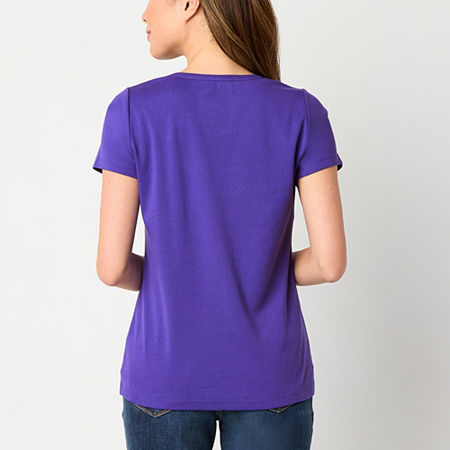 St. John's Bay Womens Crew Neck Short Sleeve T-Shirt, Petite X-large, Purple