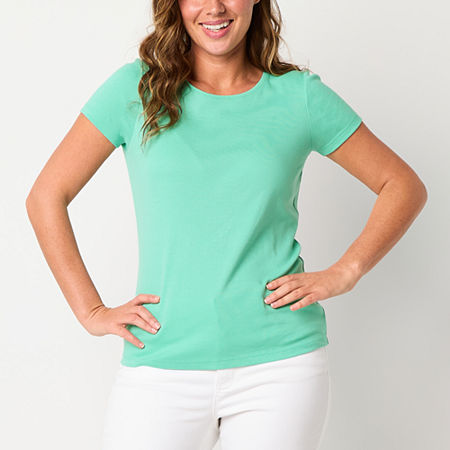 St. John's Bay Womens Crew Neck Short Sleeve T-Shirt, X-large, Green