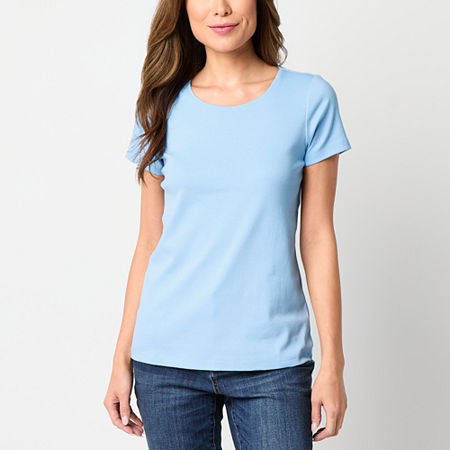St. John's Bay Womens Crew Neck Short Sleeve T-Shirt, X-large, Blue