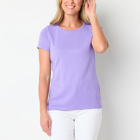 St. John's Bay Womens Crew Neck Short Sleeve T-Shirt, Petite X-small, Purple