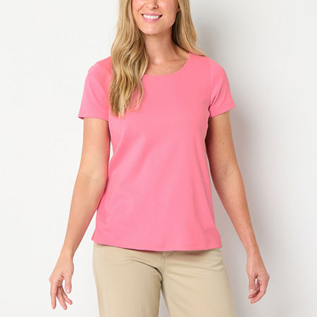 St. John's Bay Womens Crew Neck Short Sleeve T-Shirt, Petite X-large, Pink