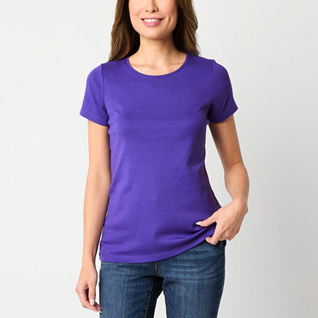 St. John's Bay Womens Crew Neck Short Sleeve T-Shirt, Petite X-large, Purple