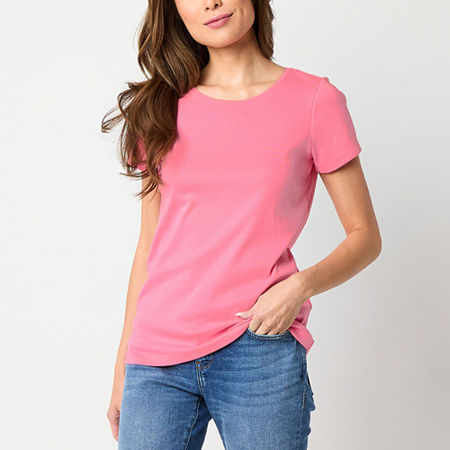 St. John's Bay Womens Crew Neck Short Sleeve Adaptive Easy-on + Easy-off T-Shirt, Small, Pink