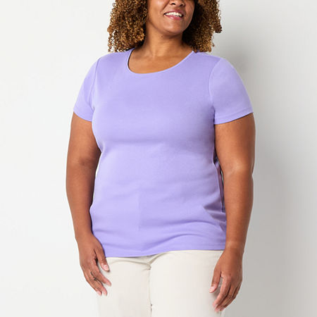St. John's Bay Womens Crew Neck Short Sleeve Plus T-Shirt, 0x, Purple