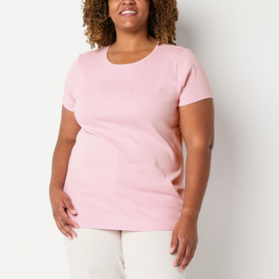 St. John's Bay Womens Plus Crew Neck Short Sleeve T-Shirt