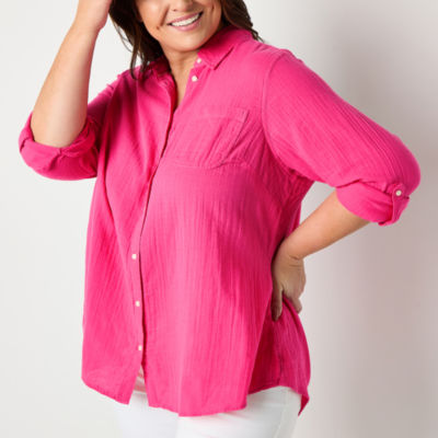 St. John's Bay Plus Womens Long Sleeve Tunic Top