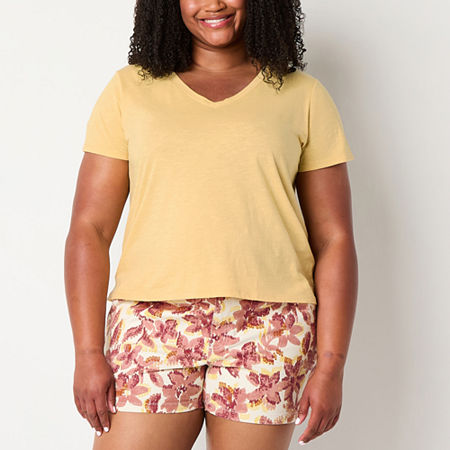 a.n.a Womens Plus V Neck Short Sleeve T-Shirt, 5x, Yellow