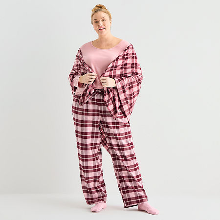 Liz Claiborne Womens Crew Neck Long Sleeve 4-pc. Pajama Sets, X-small Tall, Pink